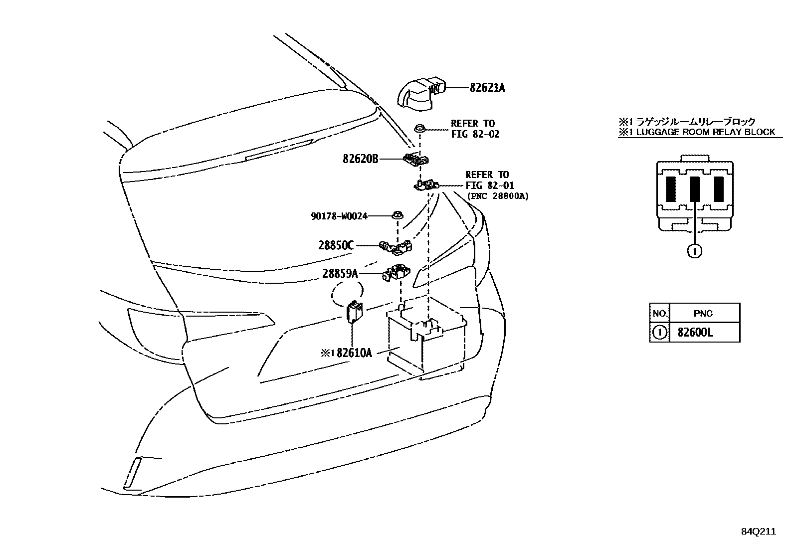 Toyota COROLLA 开关和继电器和ECU EPC diagram — 84Q211