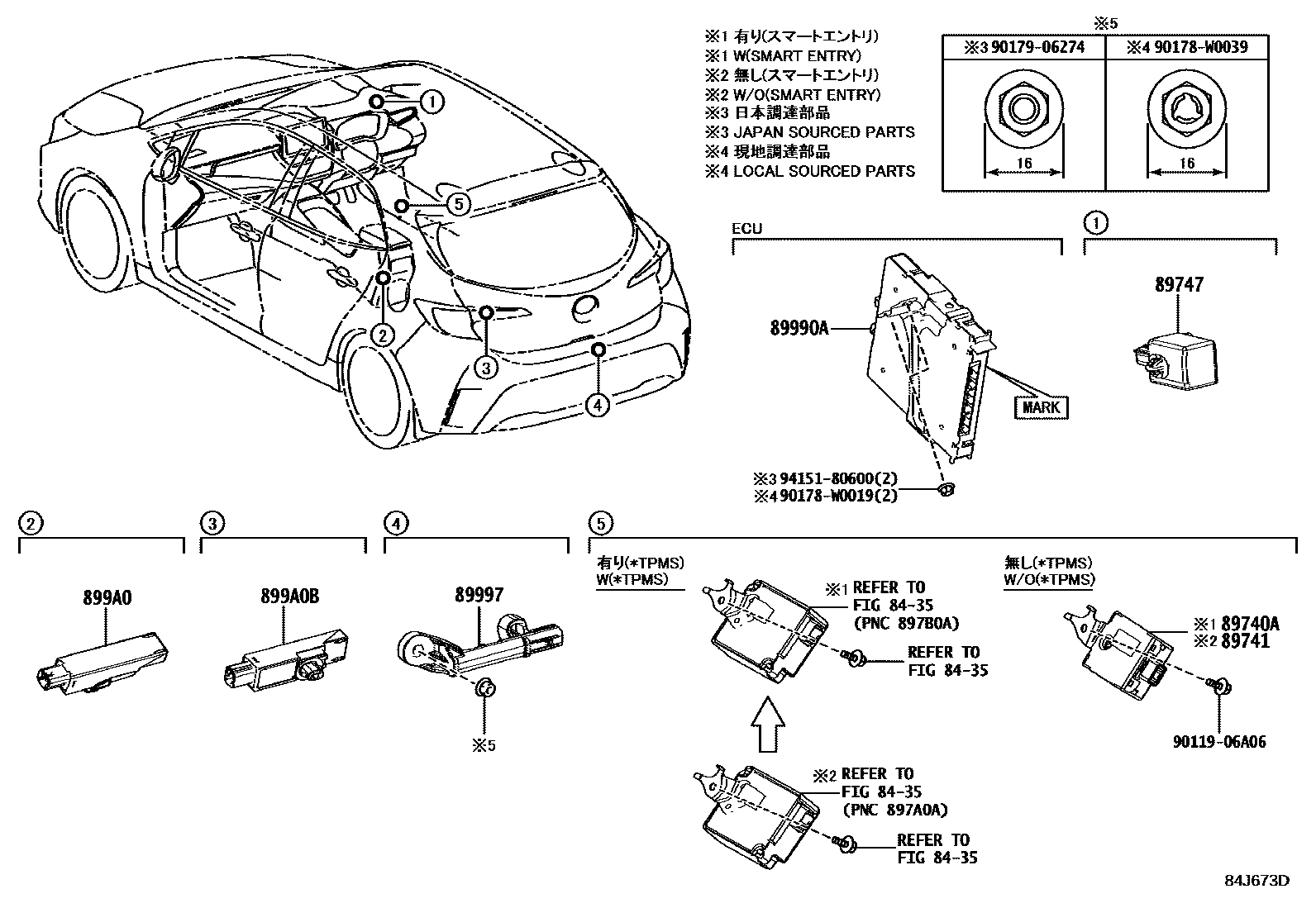 Toyota COROLLA 遥控门锁 EPC diagram — 84J673D