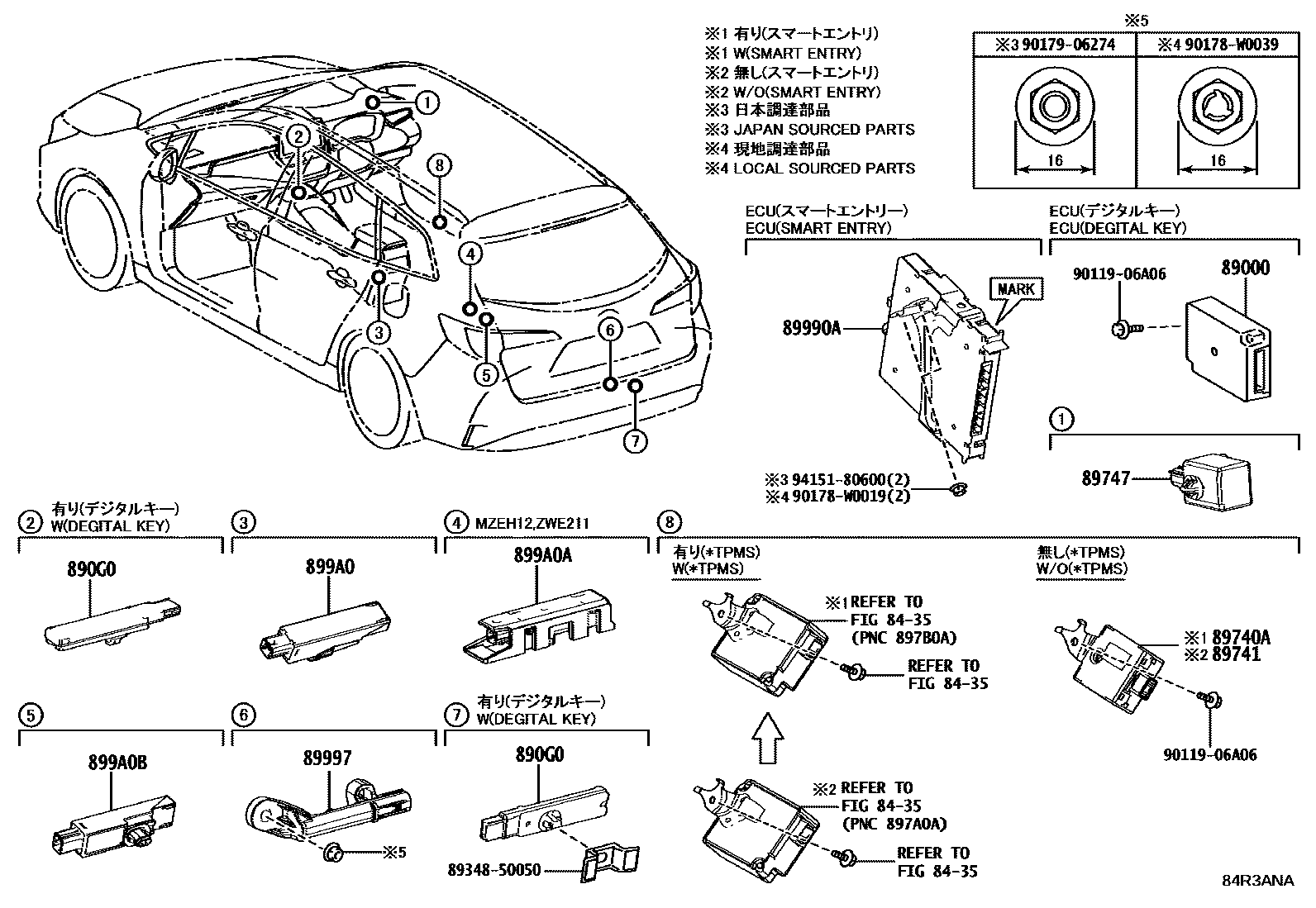 Toyota COROLLA 遥控门锁 EPC diagram — 84R3ANA