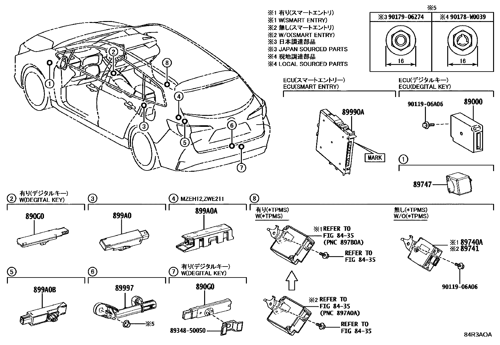 Toyota COROLLA 遥控门锁 EPC diagram — 84R3AOA