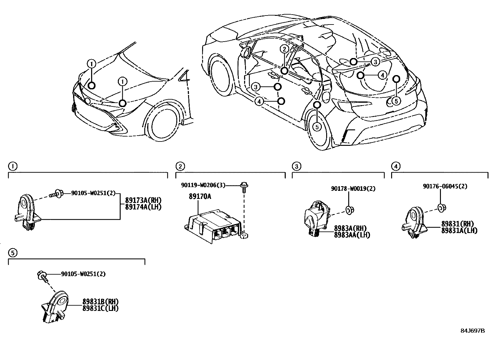 Toyota COROLLA 空气囊 EPC diagram — 84J697B