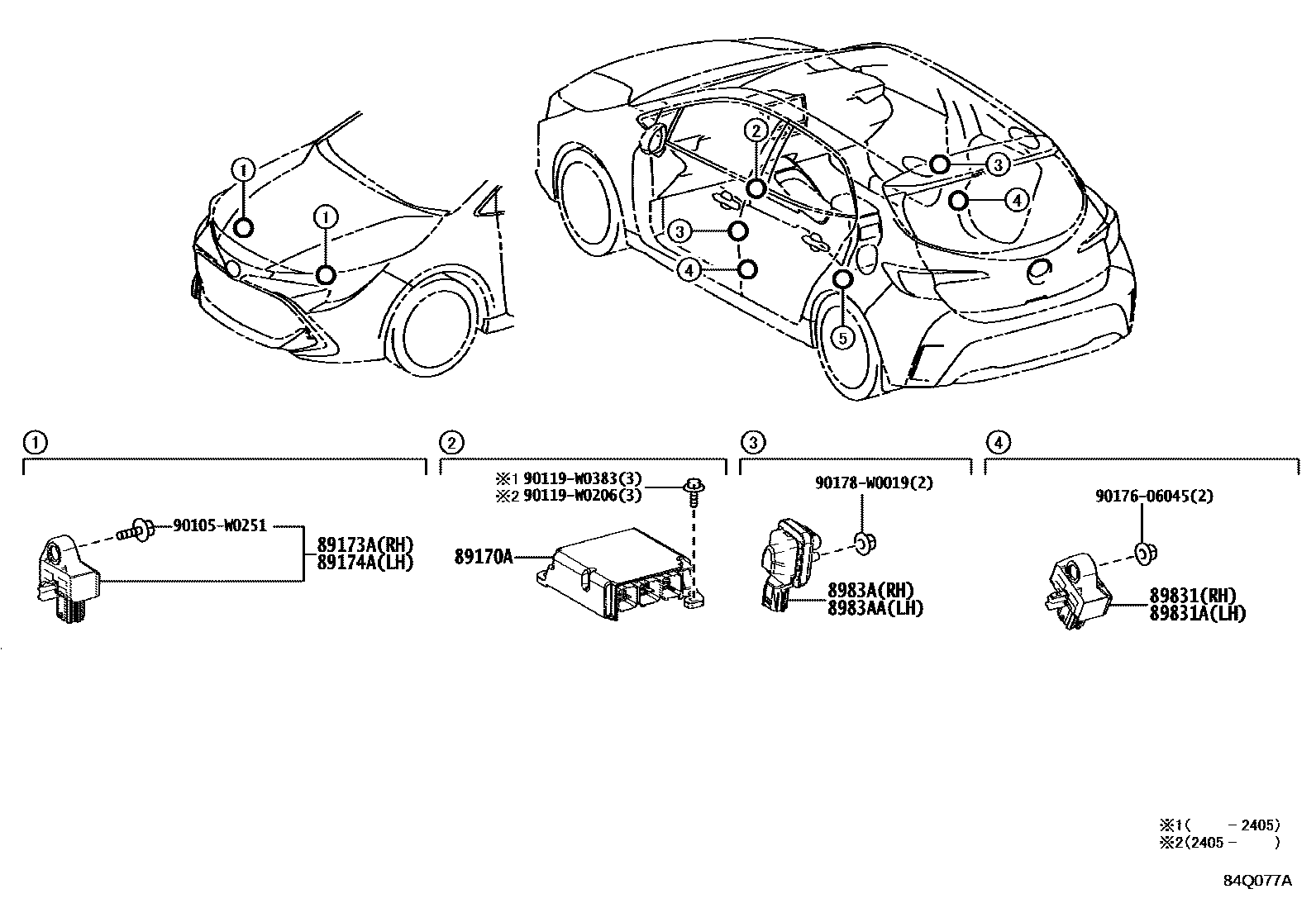Toyota COROLLA 空气囊 EPC diagram — 84Q077A