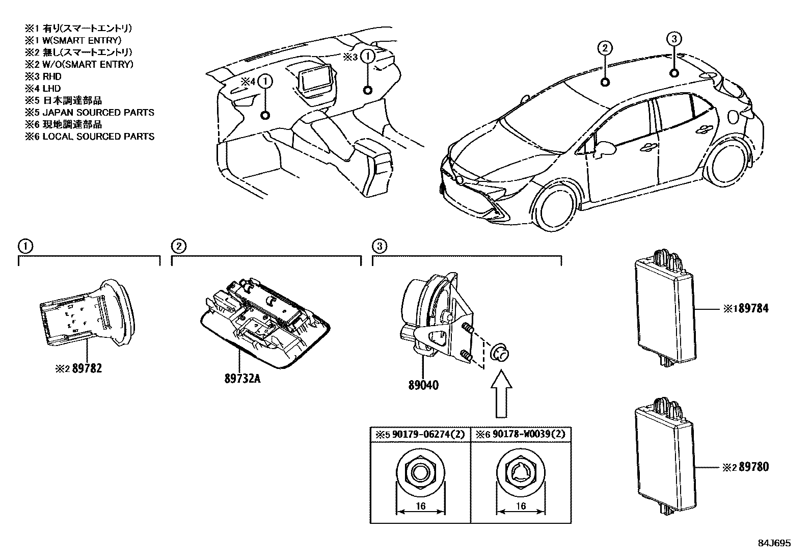 Toyota COROLLA 防盗装置 EPC diagram — 84J695