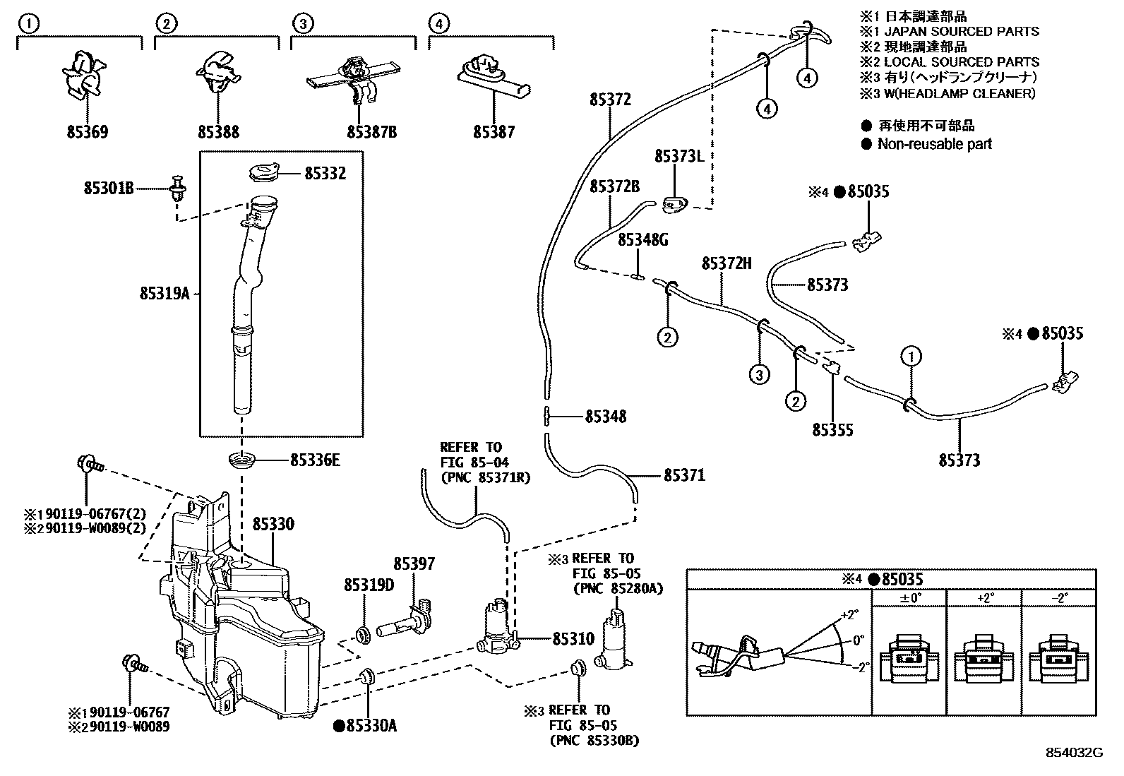 Toyota COROLLA 挡风玻璃清洗器 EPC diagram — 854032G