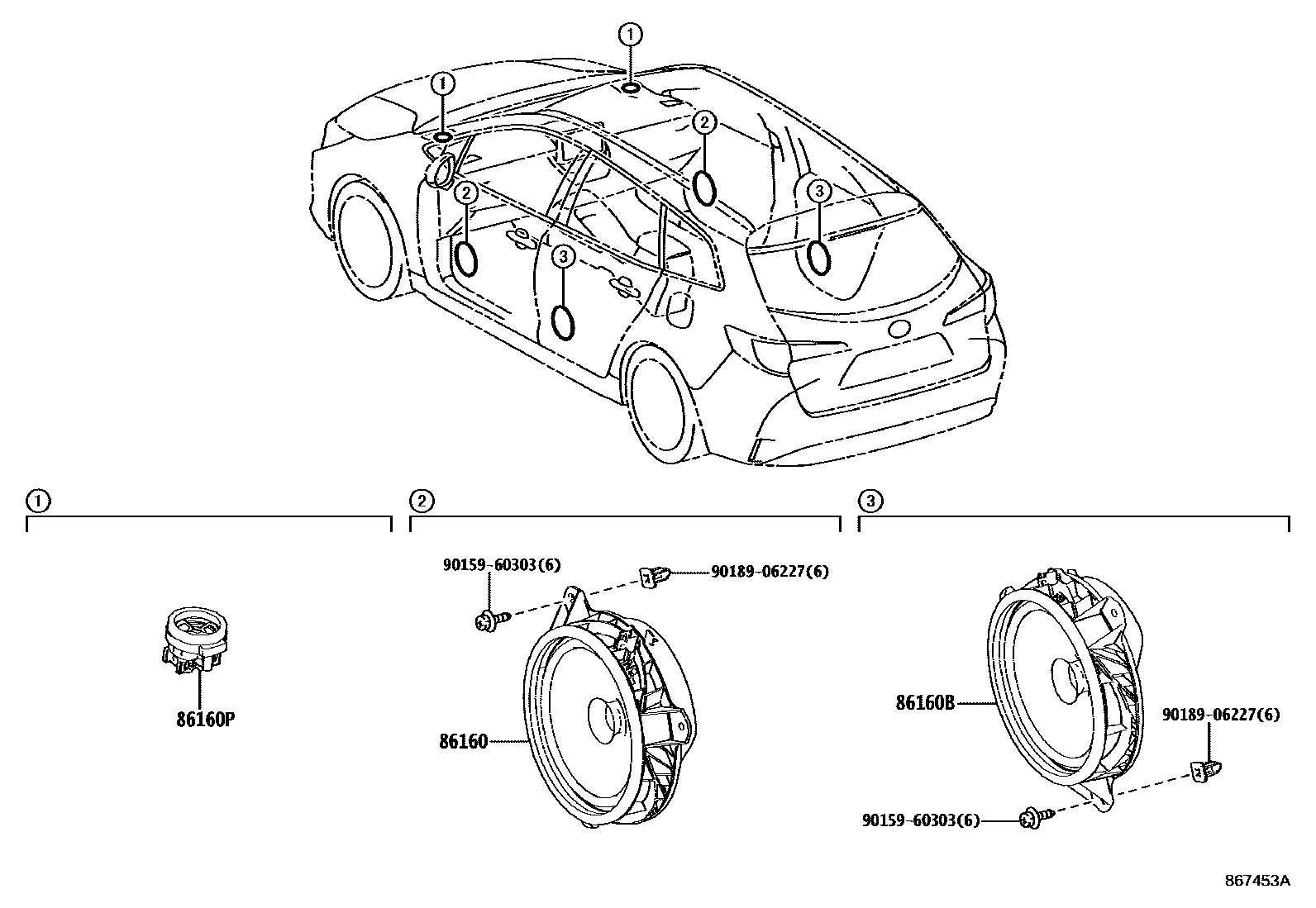 Toyota COROLLA 扬声器 EPC diagram — 867453A