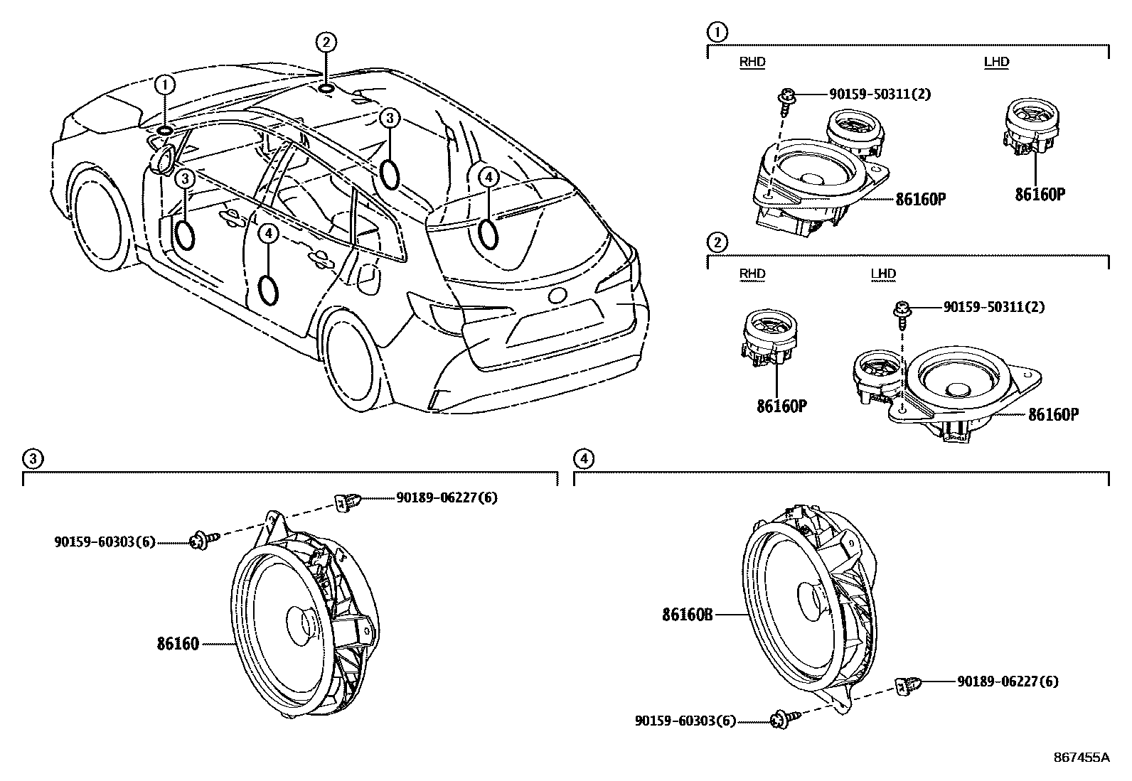 Toyota COROLLA 扬声器 EPC diagram — 867455A