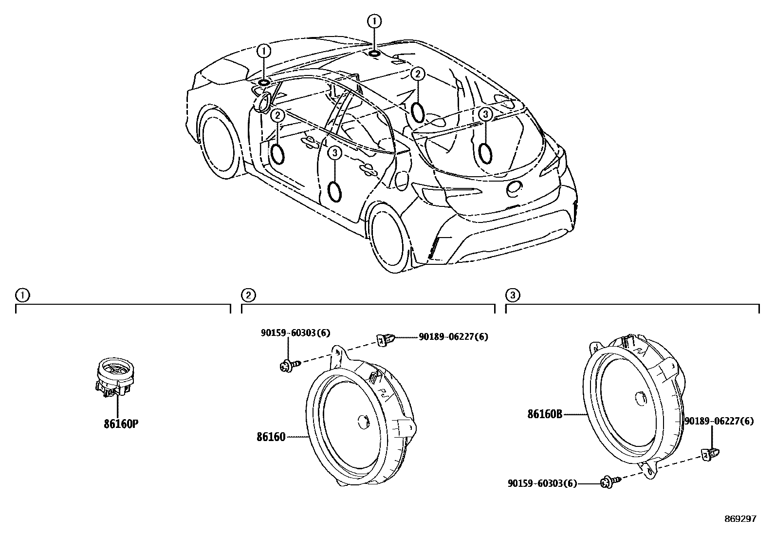 Toyota COROLLA 扬声器 EPC diagram — 869297