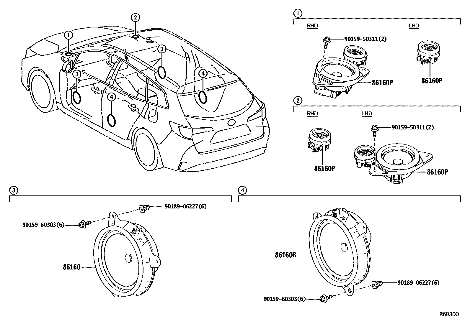 Toyota COROLLA 扬声器 EPC diagram — 869300