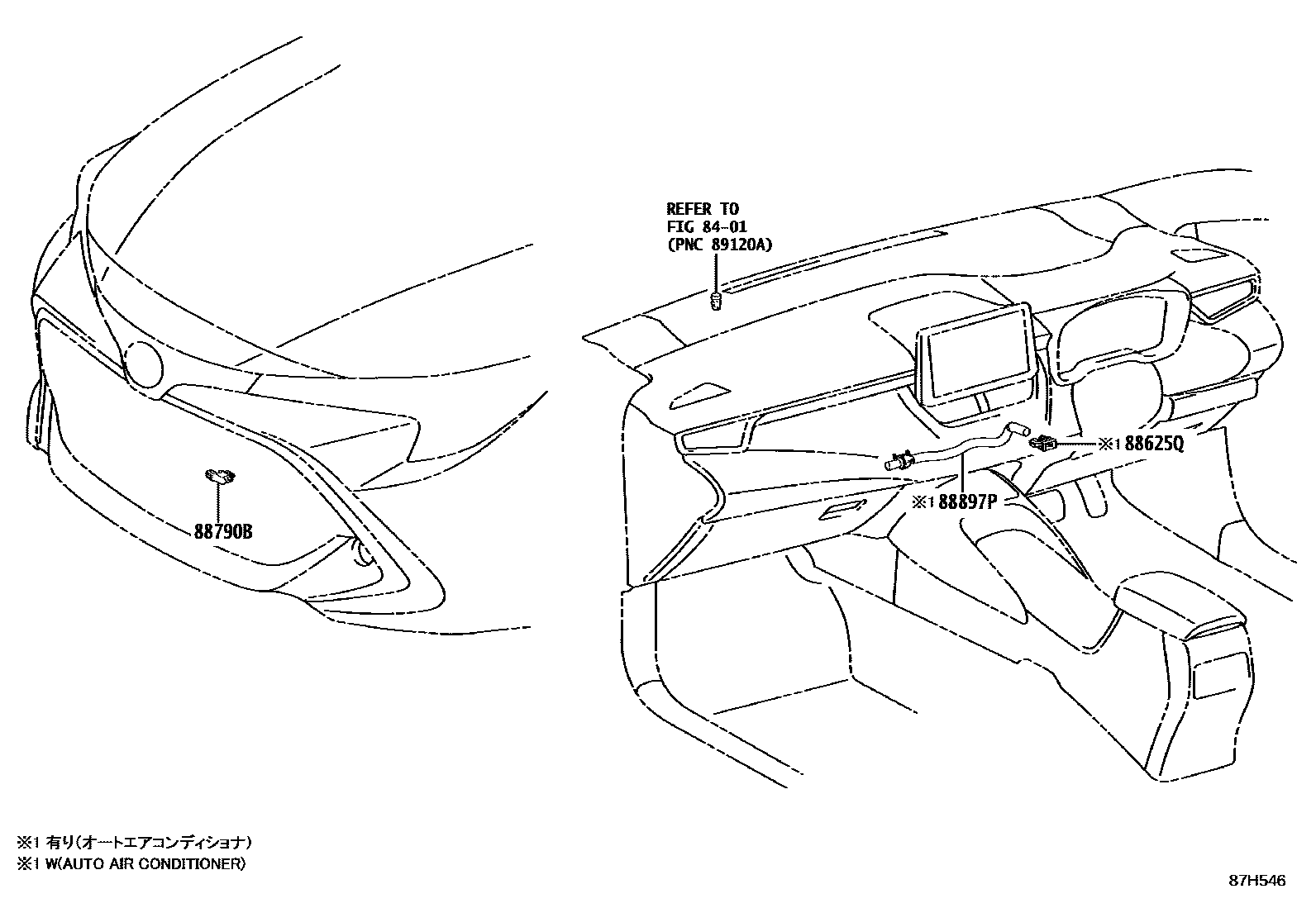 Toyota COROLLA 暖风和空调系统 - 控制器和风管 EPC diagram — 87H546