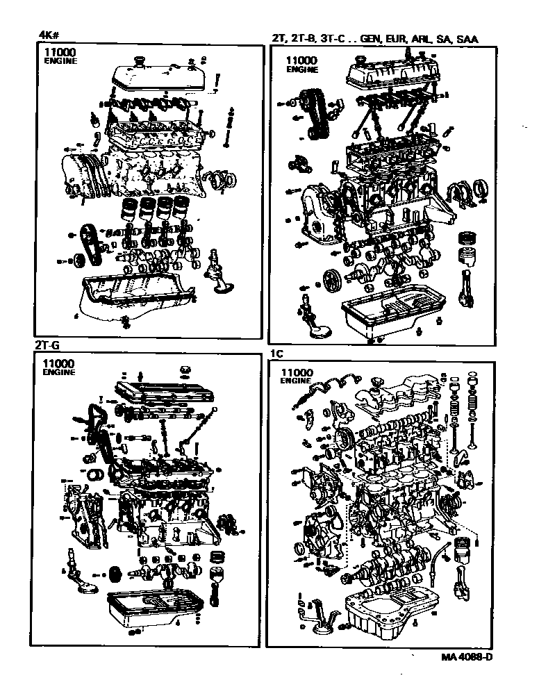Toyota COROLLA Partial Engine Assembly EPC diagram — MA4088D