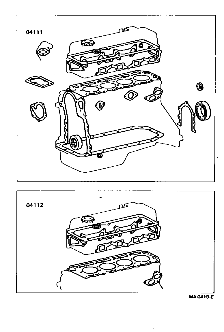 Toyota COROLLA Engine Overhaul Gasket Kit EPC diagram — MA0419E