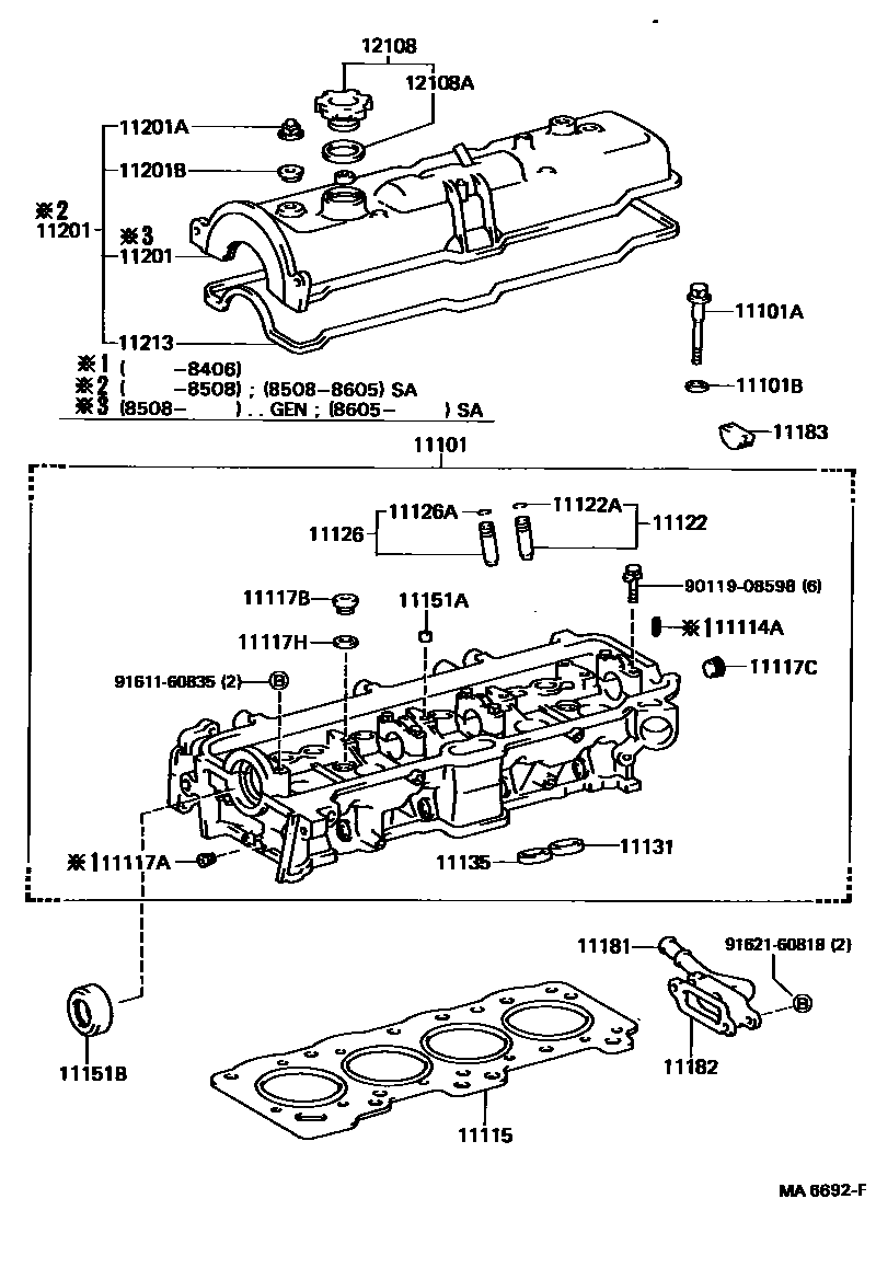 Toyota COROLLA Cylinder Head EPC diagram — MA6692F