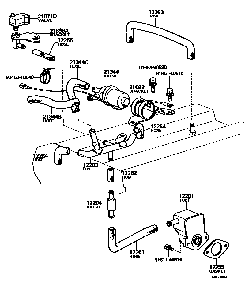 Toyota COROLLA Ventilation Hose EPC diagram — MA2980C