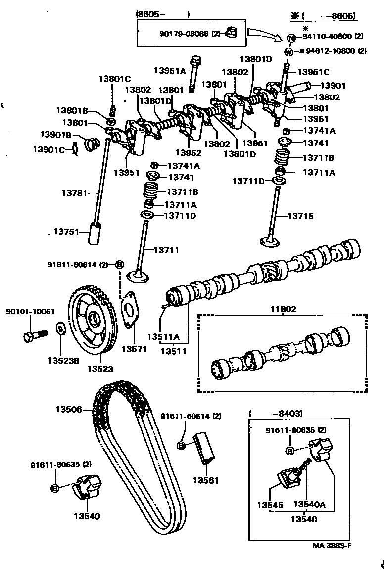 Toyota COROLLA Camshaft & Valve EPC diagram — MA3883F