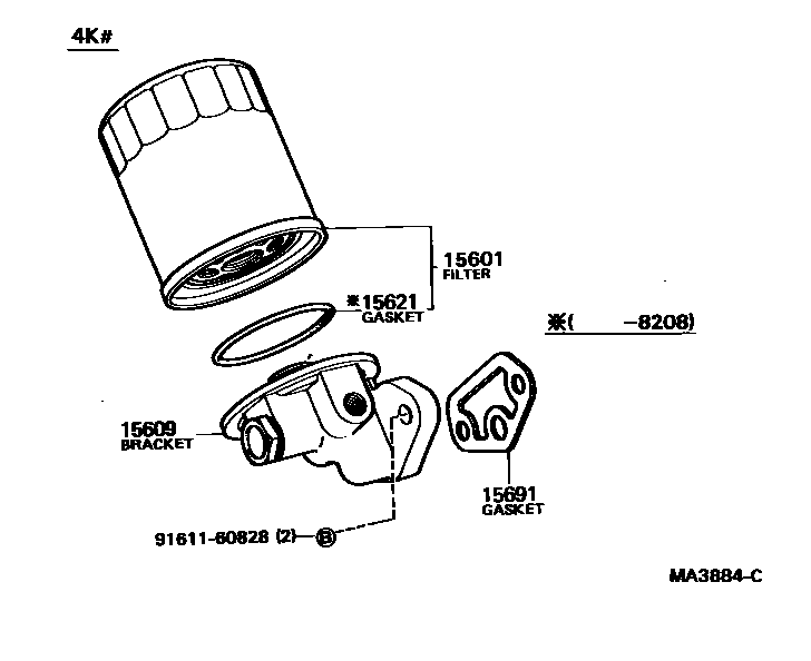 Toyota COROLLA Oil Filter EPC diagram — MA3884C
