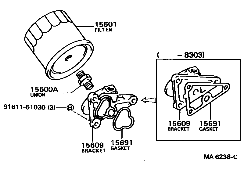 Toyota COROLLA Oil Filter EPC diagram — MA6238C