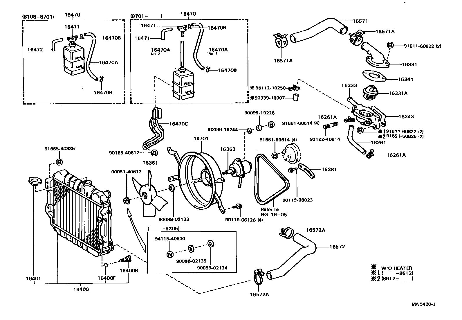 Toyota COROLLA RADIATOR & WATER OUTLET EPC diagram — MA5420J