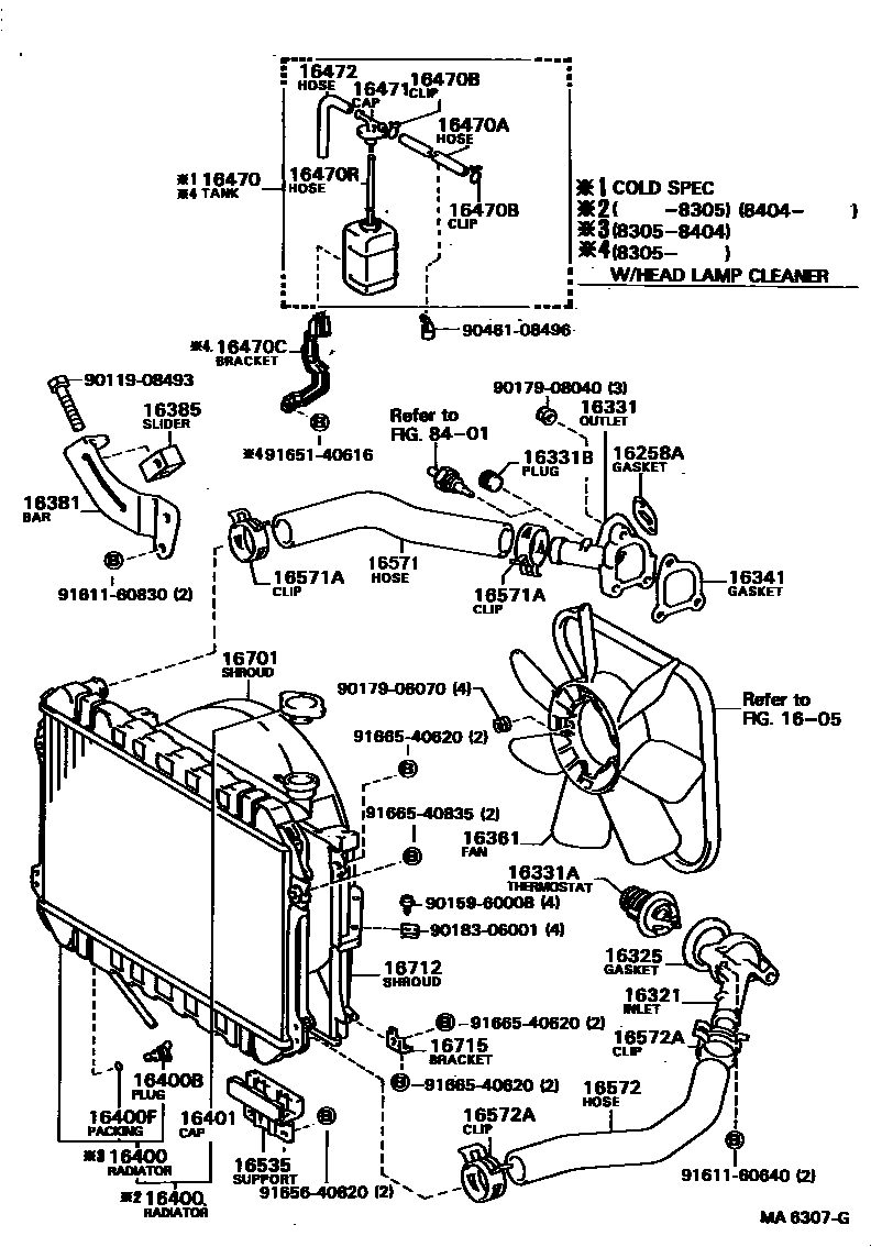 Toyota COROLLA RADIATOR & WATER OUTLET EPC diagram — MA6307G