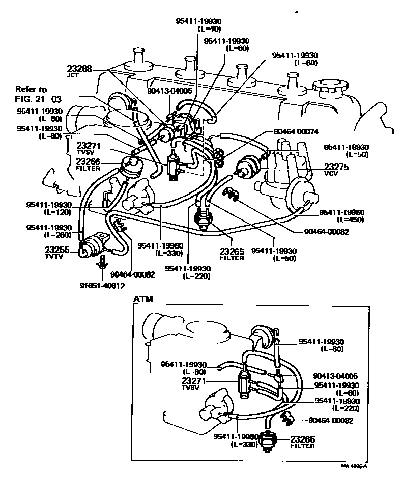 Toyota COROLLA vacuum tube EPC diagram — MA4026A