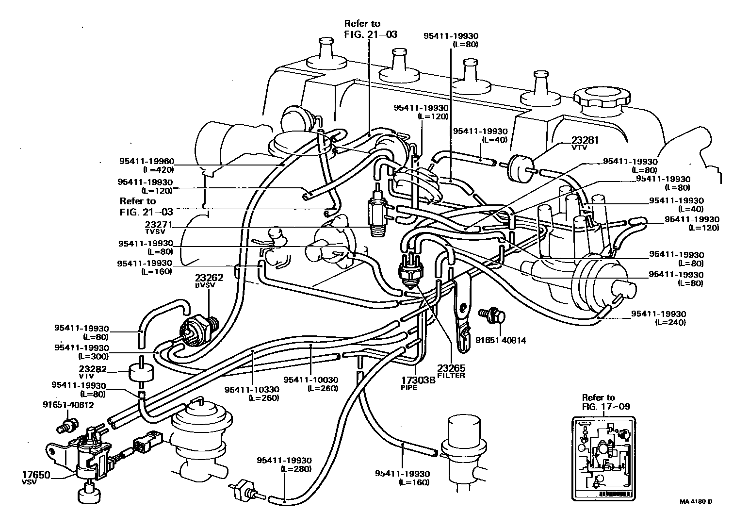 Toyota COROLLA vacuum tube EPC diagram — MA4180D