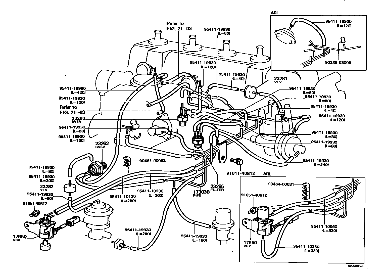 Toyota COROLLA vacuum tube EPC diagram — MA5080B
