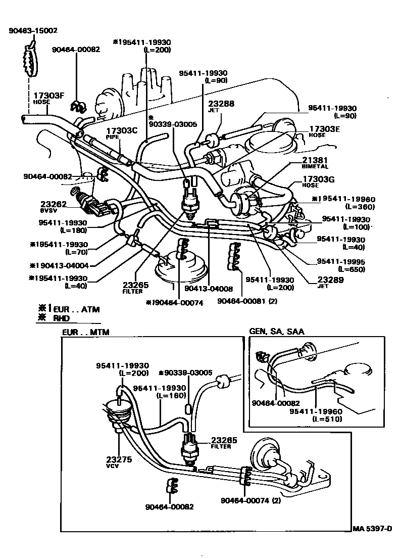 Toyota COROLLA vacuum tube EPC diagram — MA5397D