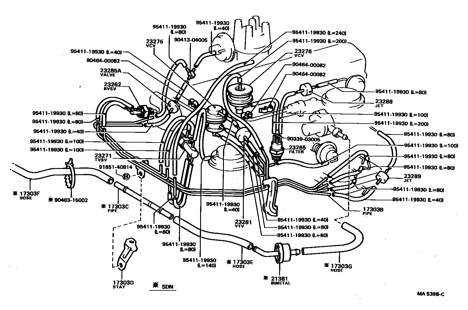 Toyota COROLLA vacuum tube EPC diagram — MA5398C