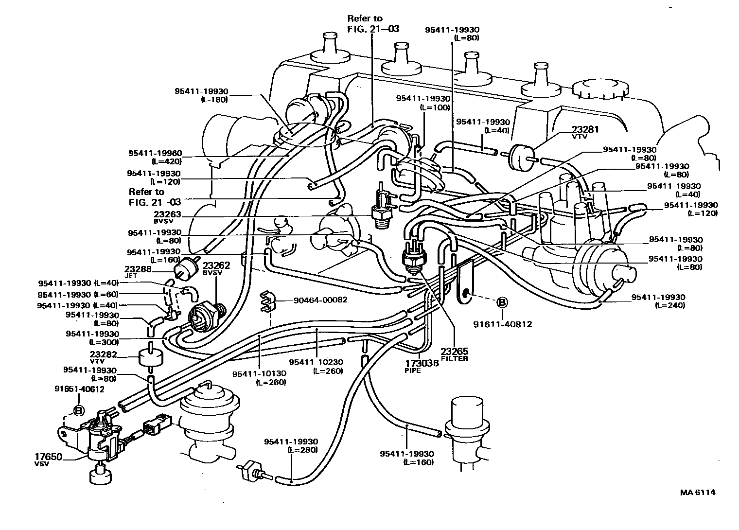 Toyota COROLLA vacuum tube EPC diagram — MA6114