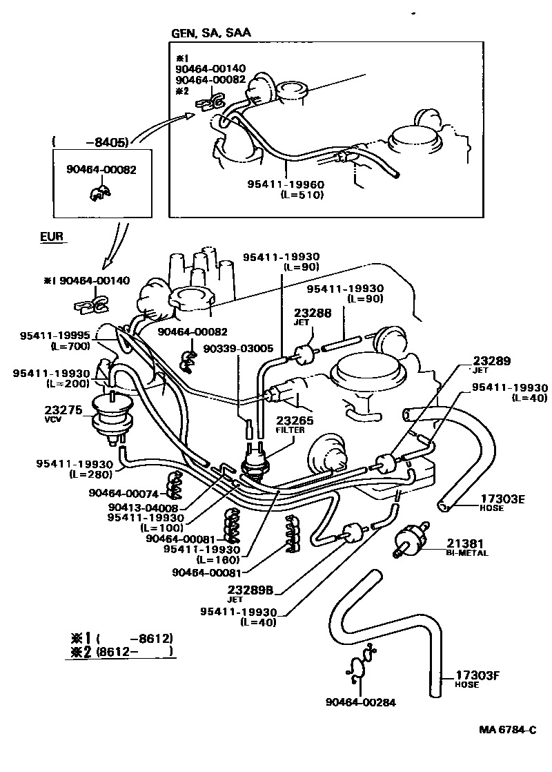 Toyota COROLLA vacuum tube EPC diagram — MA6784C