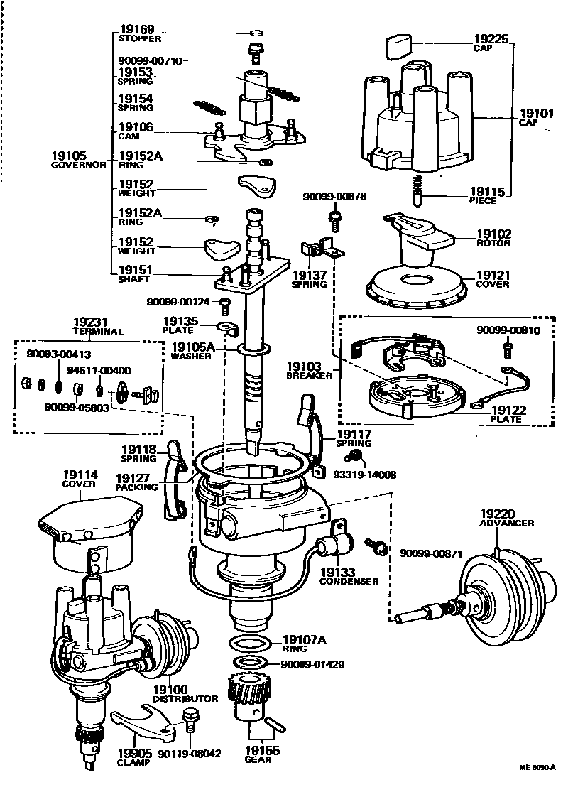 Toyota COROLLA 分电器 EPC diagram — ME8050A