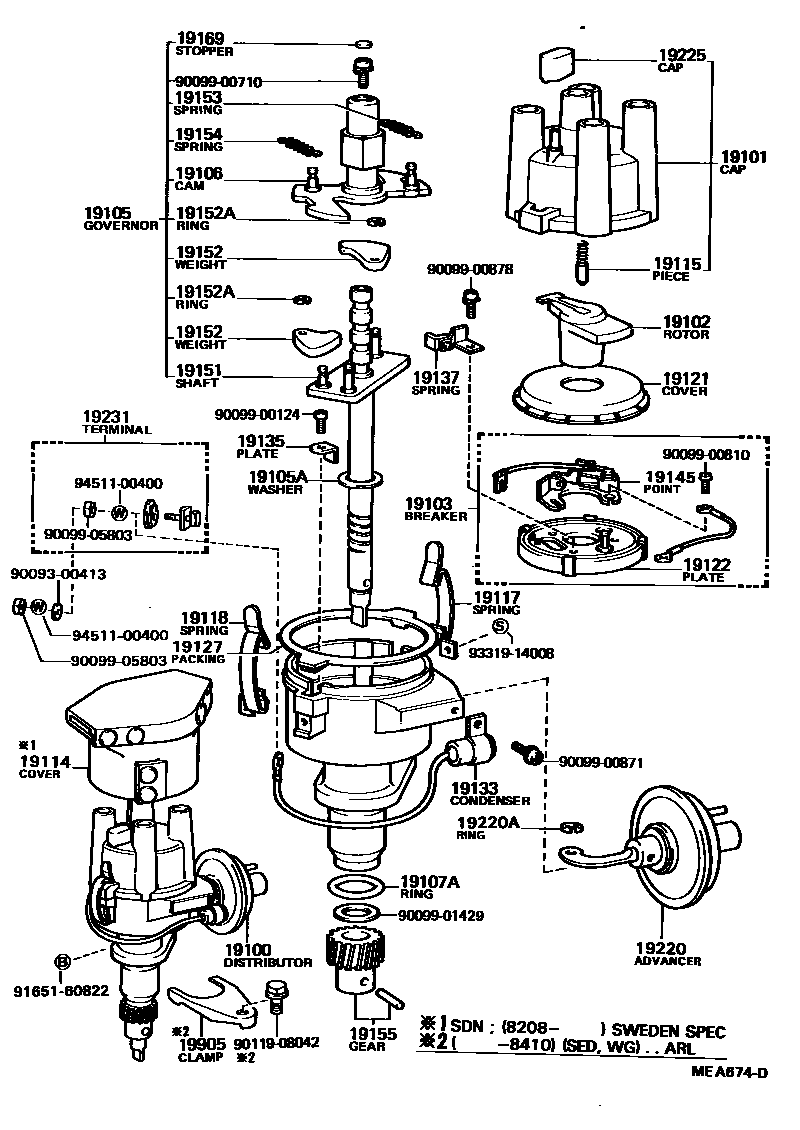 Toyota COROLLA 分电器 EPC diagram — MEA674D