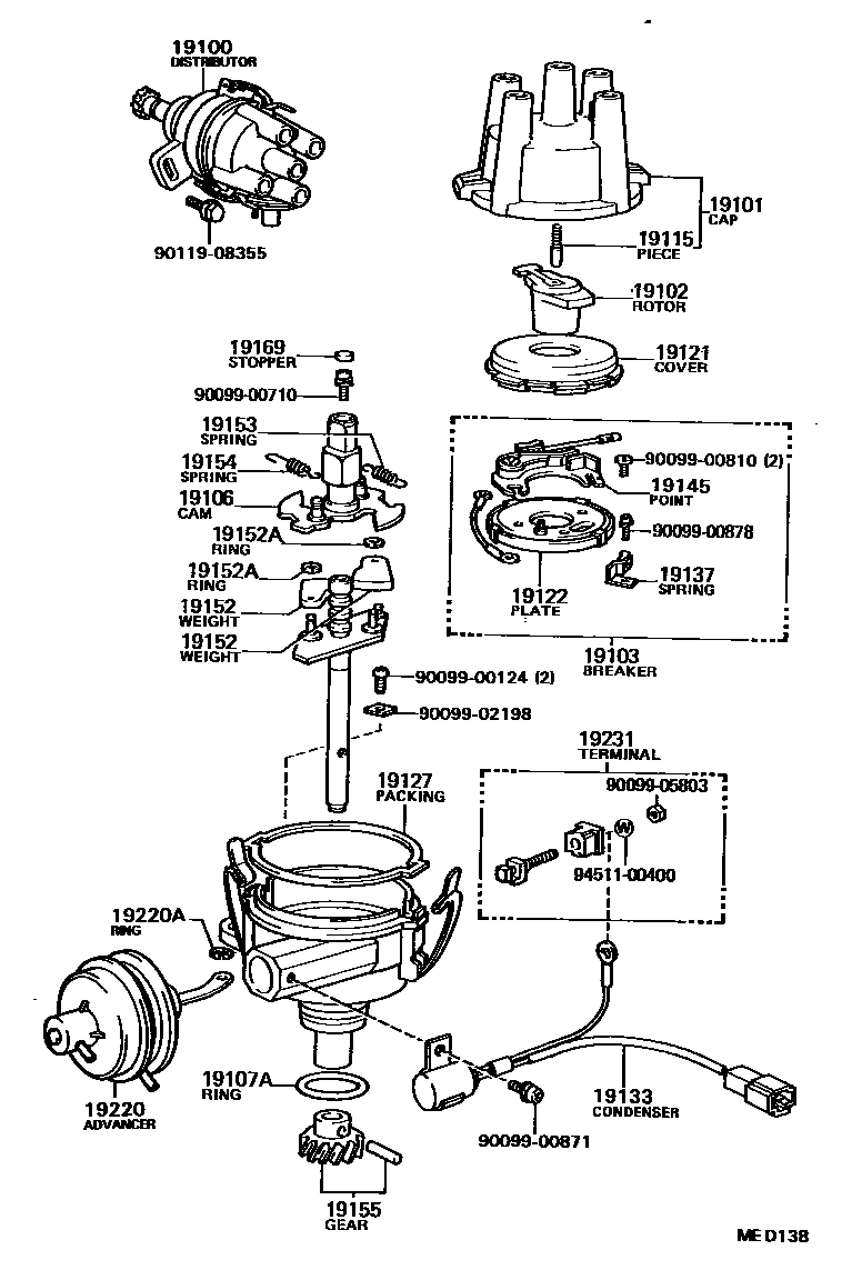 Toyota COROLLA 分电器 EPC diagram — MED138