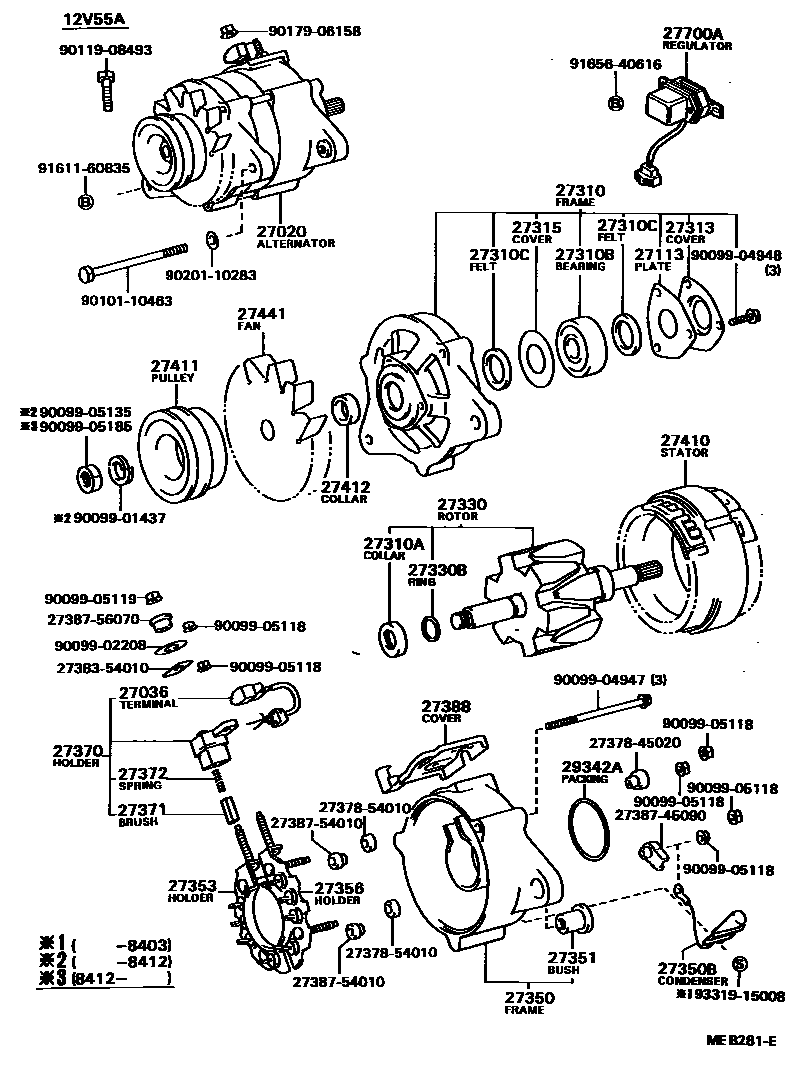 Toyota COROLLA Alternator EPC diagram — MEB281E