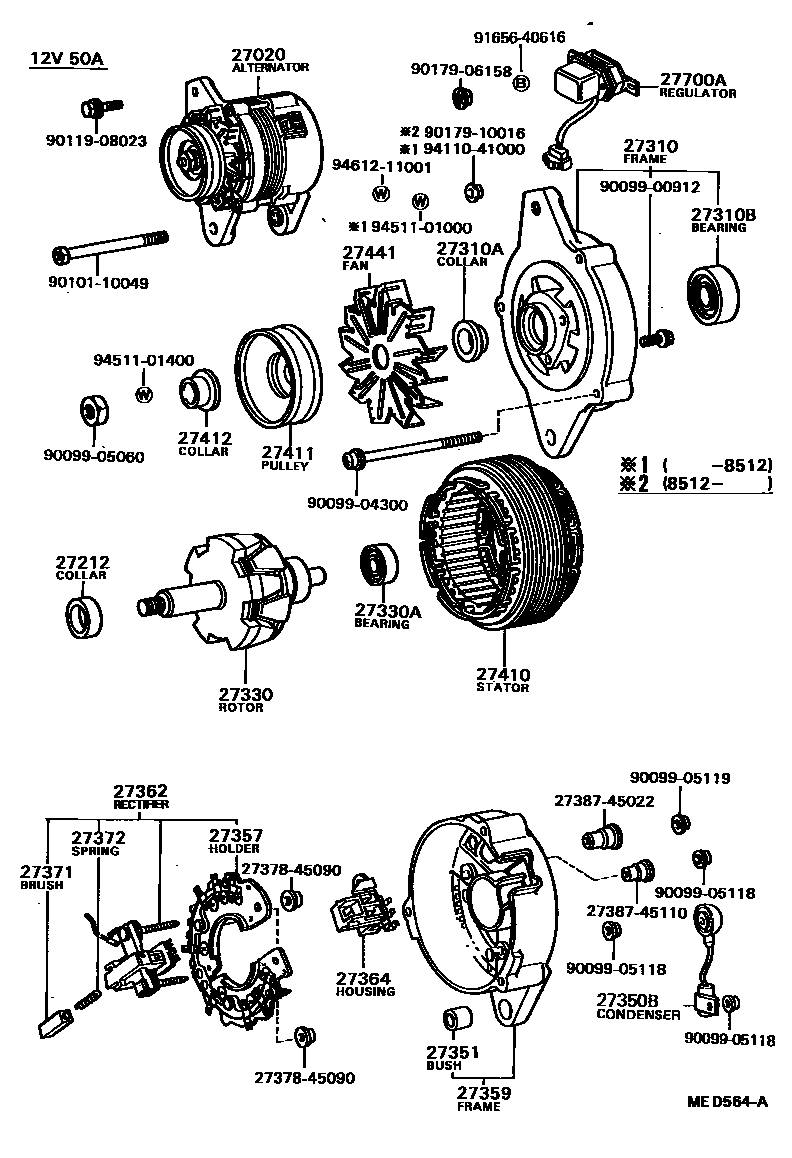 Toyota COROLLA Alternator EPC diagram — MED564A