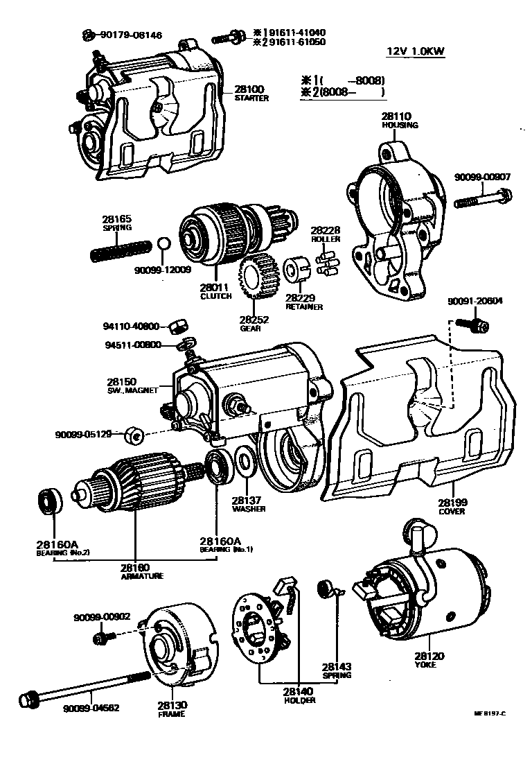 Toyota COROLLA 起动机 EPC diagram — ME8197C