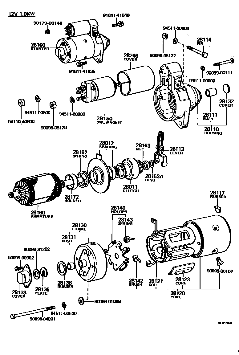 Toyota COROLLA 起动机 EPC diagram — ME8198B