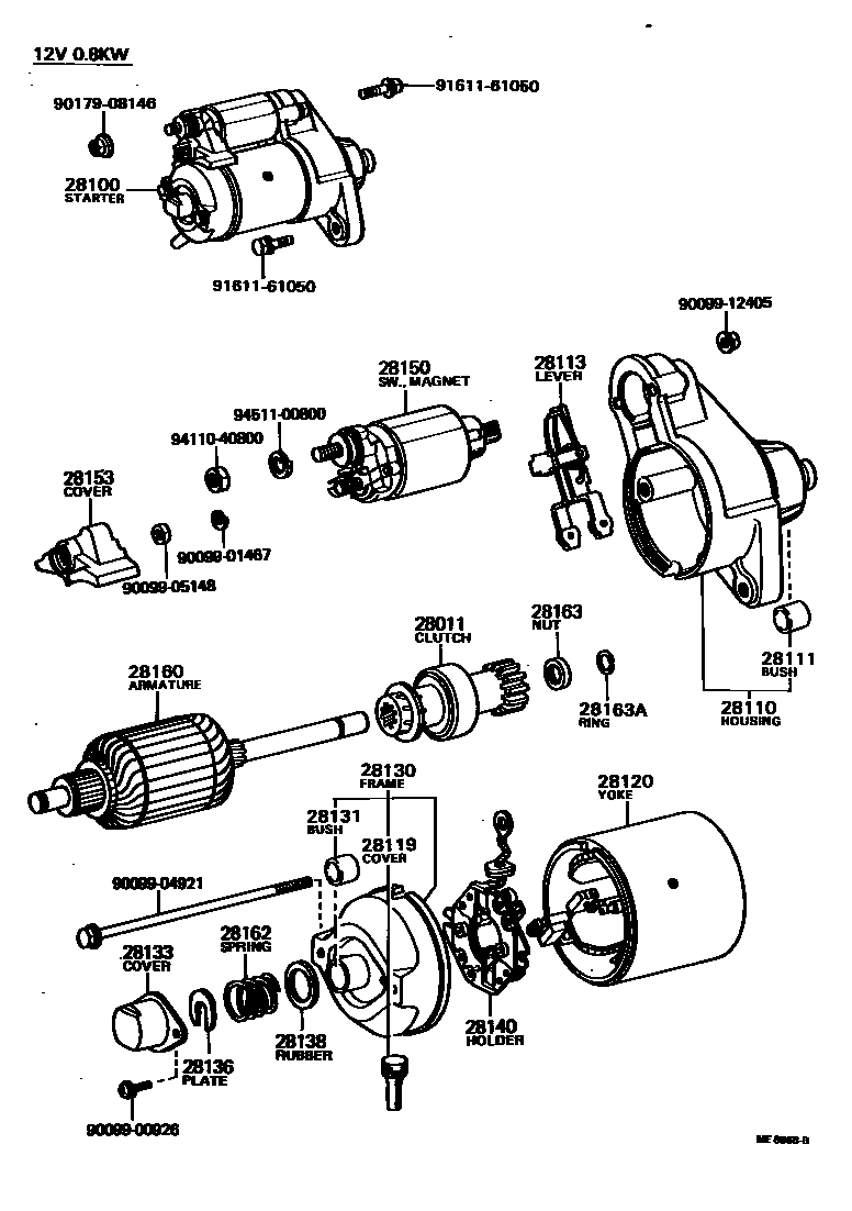 Toyota COROLLA 起动机 EPC diagram — ME8968B