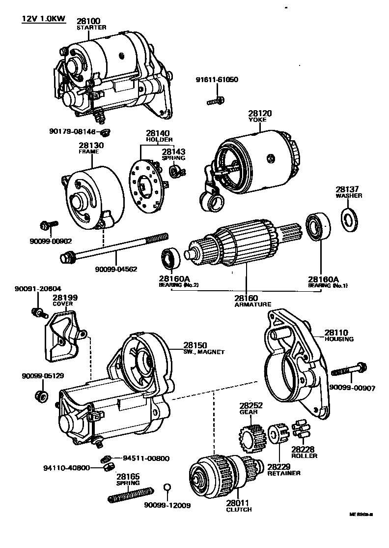 Toyota COROLLA 起动机 EPC diagram — ME8969B
