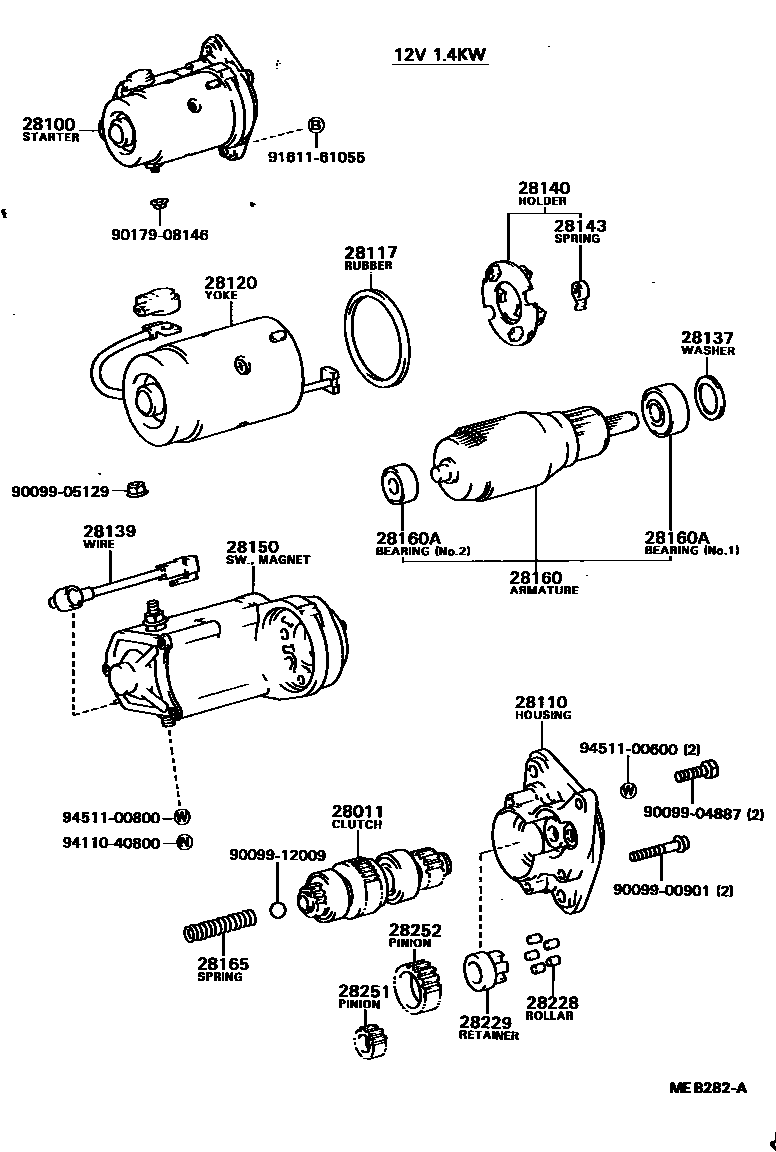 Toyota COROLLA 起动机 EPC diagram — MEB282A