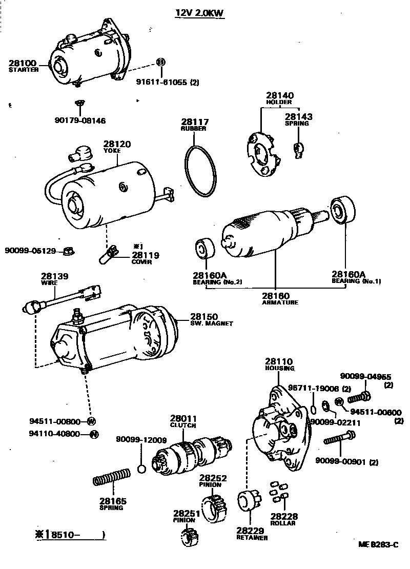 Toyota COROLLA 起动机 EPC diagram — MEB283C