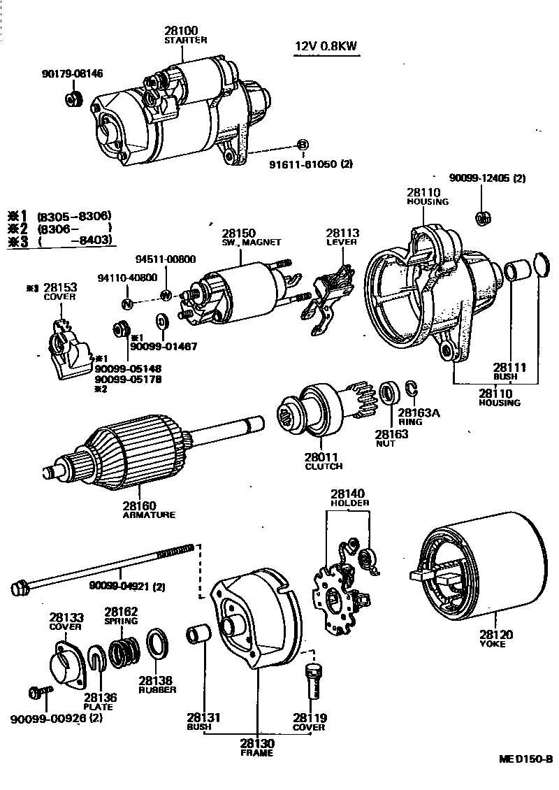 Toyota COROLLA 起动机 EPC diagram — MED150B