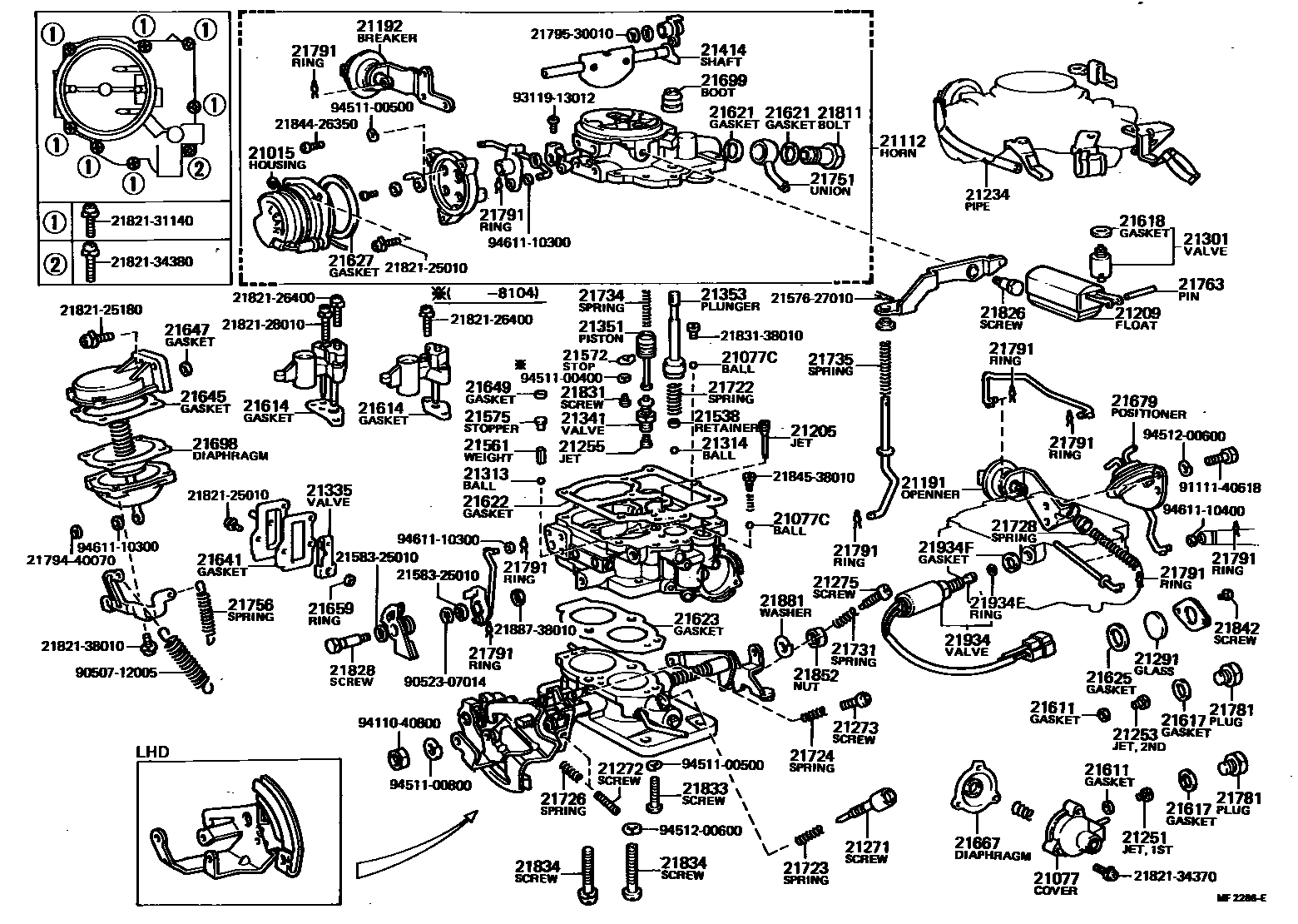 Toyota COROLLA 化油器 EPC diagram — MF2286E