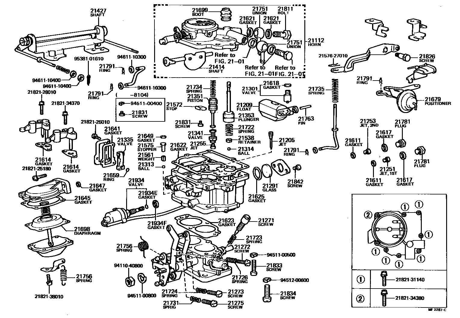 Toyota COROLLA 化油器 EPC diagram — MF2287C