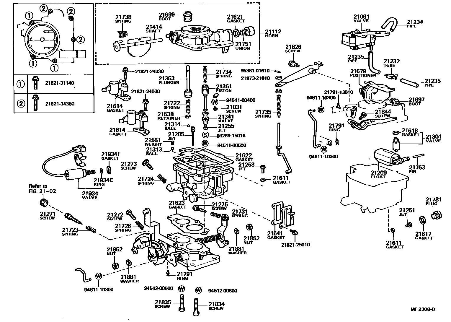 Toyota COROLLA 化油器 EPC diagram — MF2308D