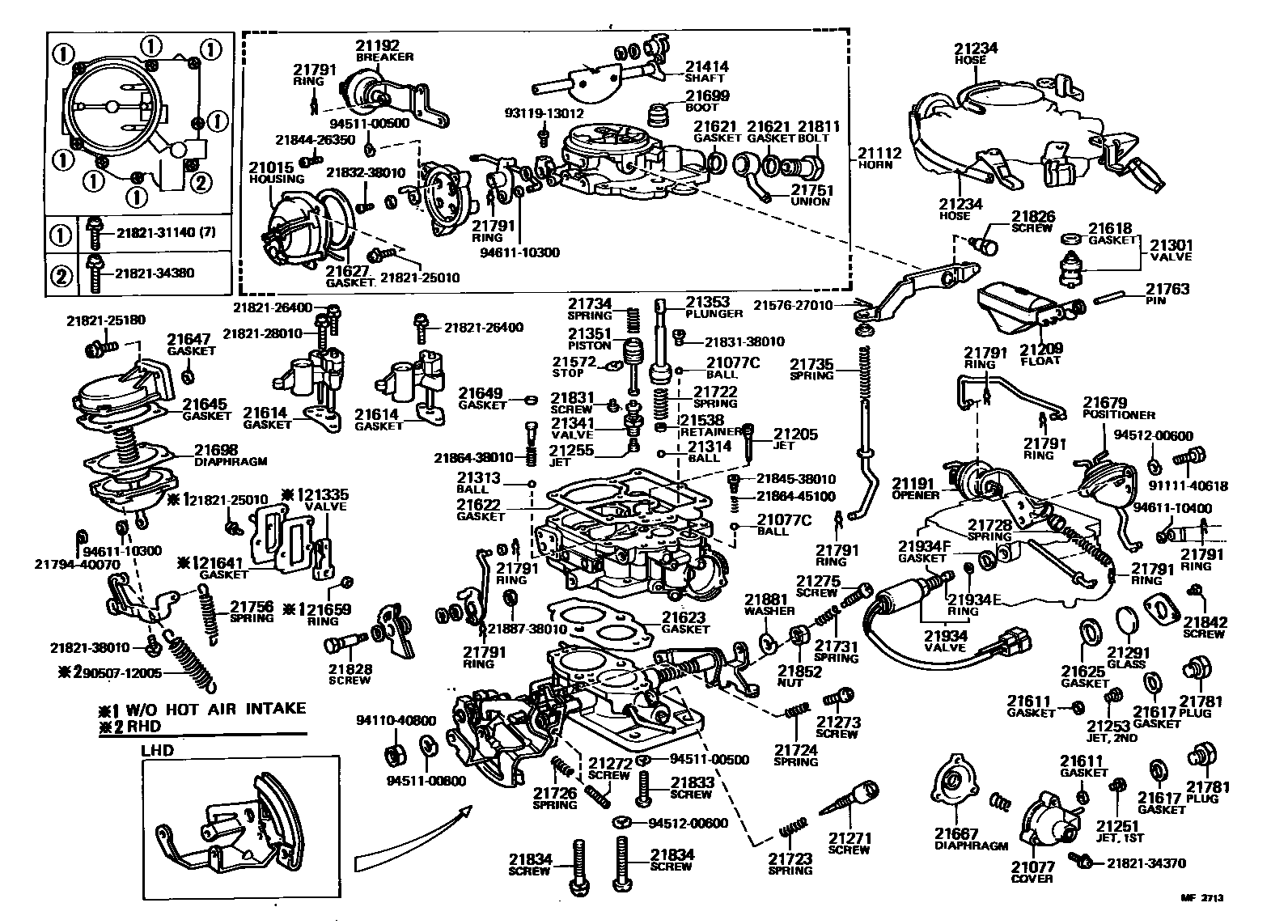 Toyota COROLLA 化油器 EPC diagram — MF2713