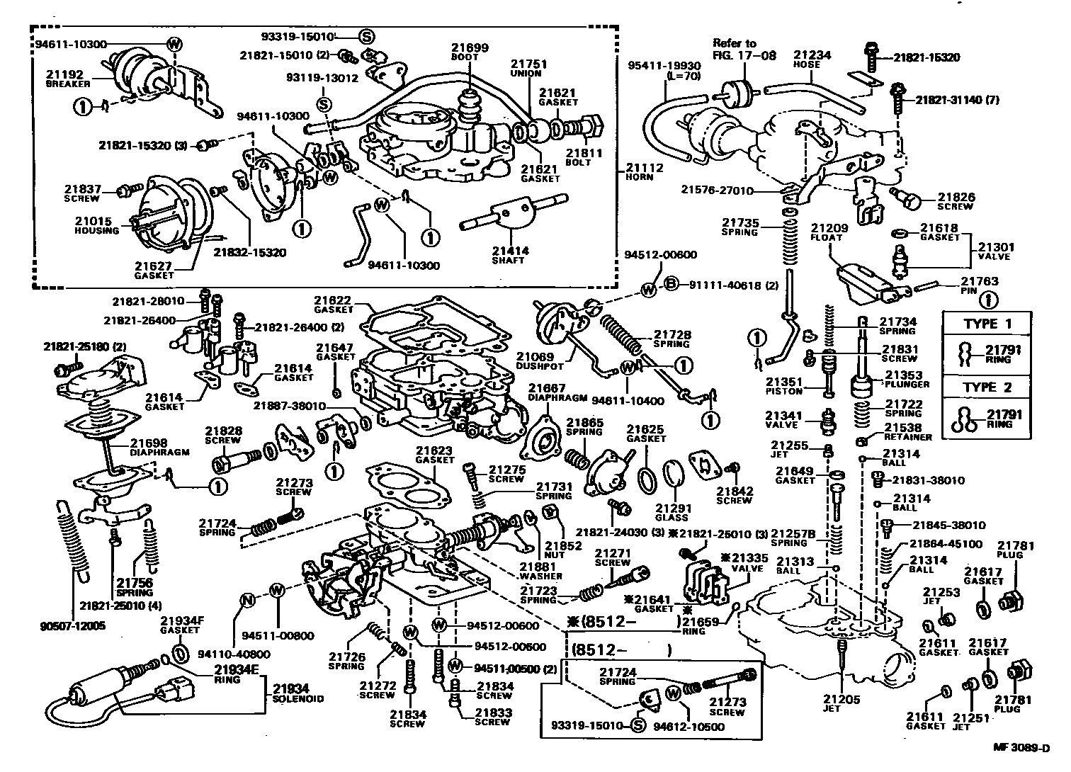 Toyota COROLLA 化油器 EPC diagram — MF3089D