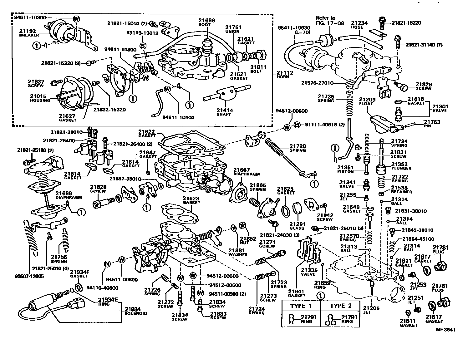 Toyota COROLLA 化油器 EPC diagram — MF3641