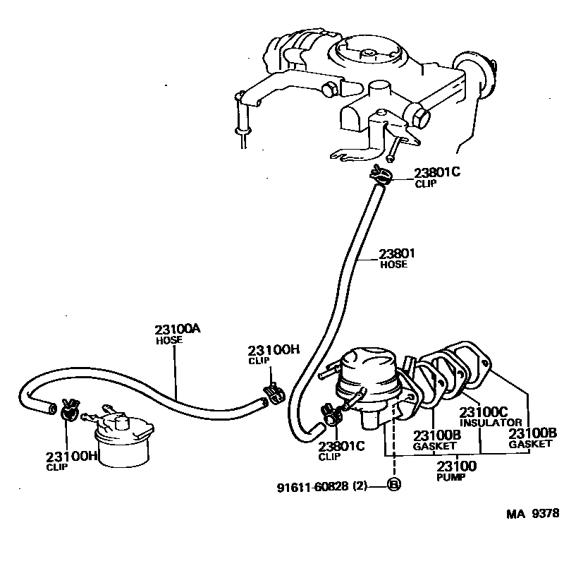 Toyota COROLLA 燃油泵和燃油管 EPC diagram — MA9378