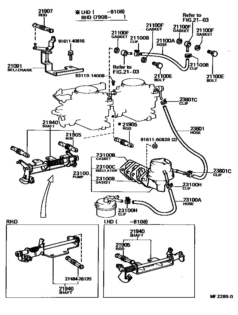 Toyota COROLLA 燃油泵和燃油管 EPC diagram — MF2289D