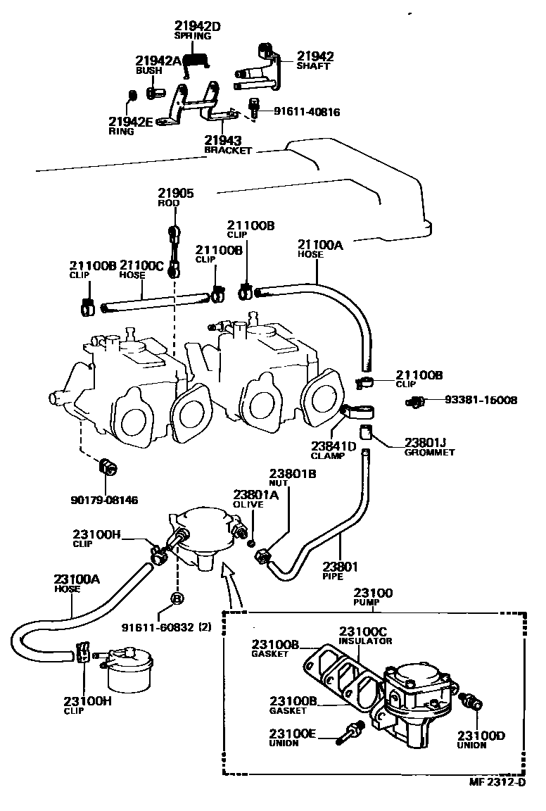 Toyota COROLLA 燃油泵和燃油管 EPC diagram — MF2312D